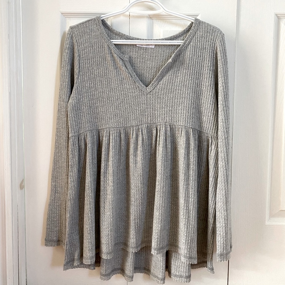 FIRST LOVE | Long Sleeve Waffle Peplum